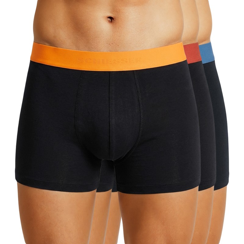 Schiesser 3-er Set Trunks Schwarz mit mehrfarbigen Webbund günstig online kaufen