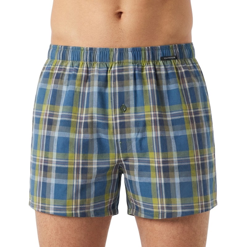Schiesser_Boxershorts_Blau_kariert_Hellgrau