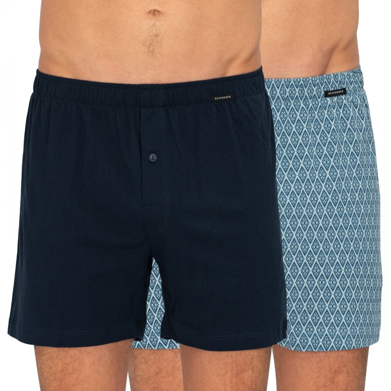 Schiesser_2-erSet_Boxershorts_Dunkelblau&Blau_gemustert