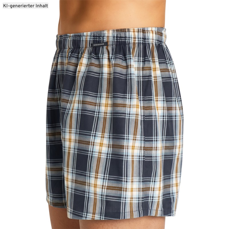 Schiesser_Boxershorts_Blau_kariert_Blaugrau