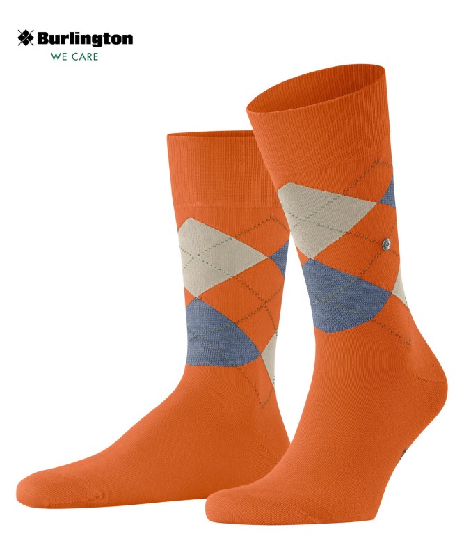Burlington_Socken_Orange_mitArgyle-Muster