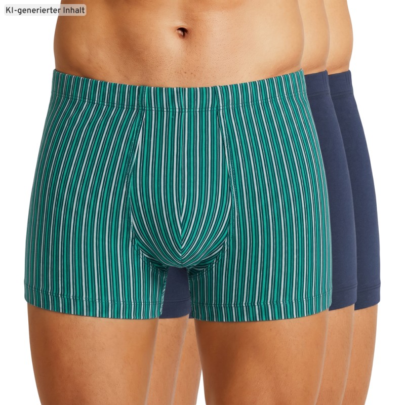 Schiesser_3-erSet_Trunks_Blau_GrünWeißGestreift
