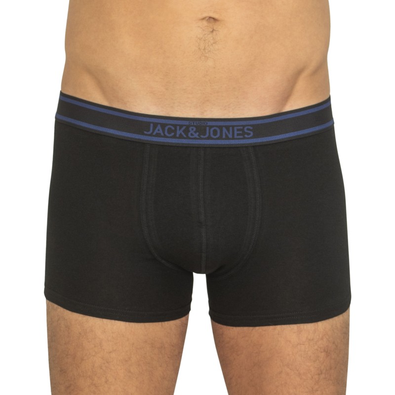 Jack & Jones 5-er Set Trunks Schwarz, Grau & Blau mit verschiedenfarbigen Webbund
