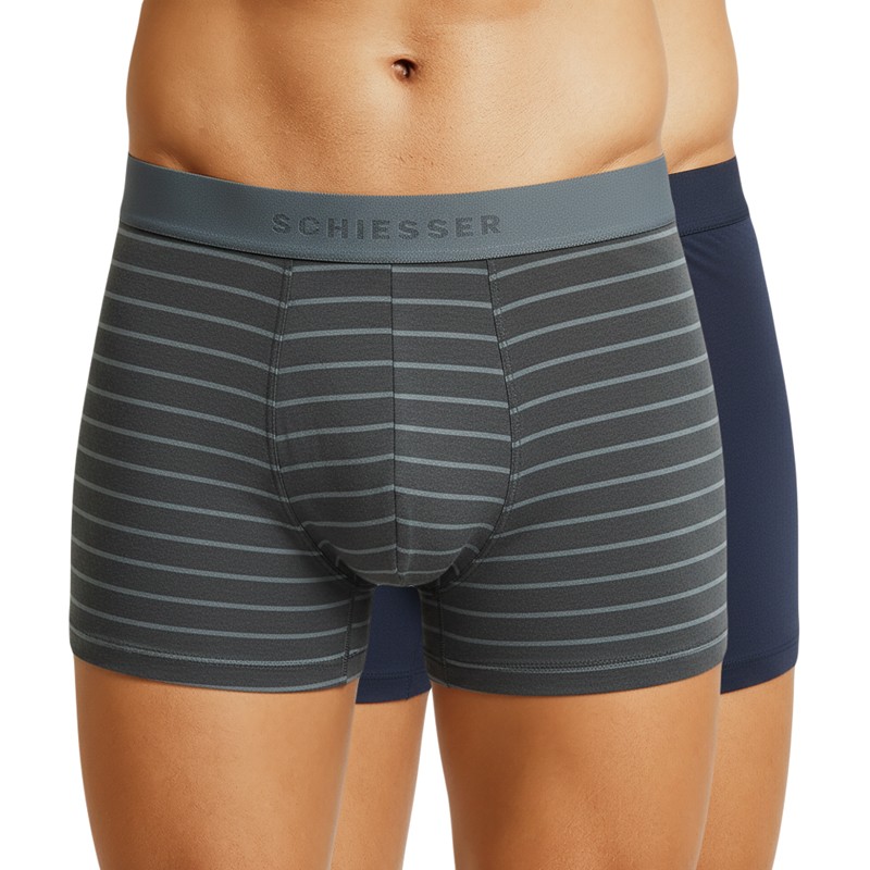 Schiesser 2-er Set Trunks Dunkelblau & Grau gestreift günstig online kaufen