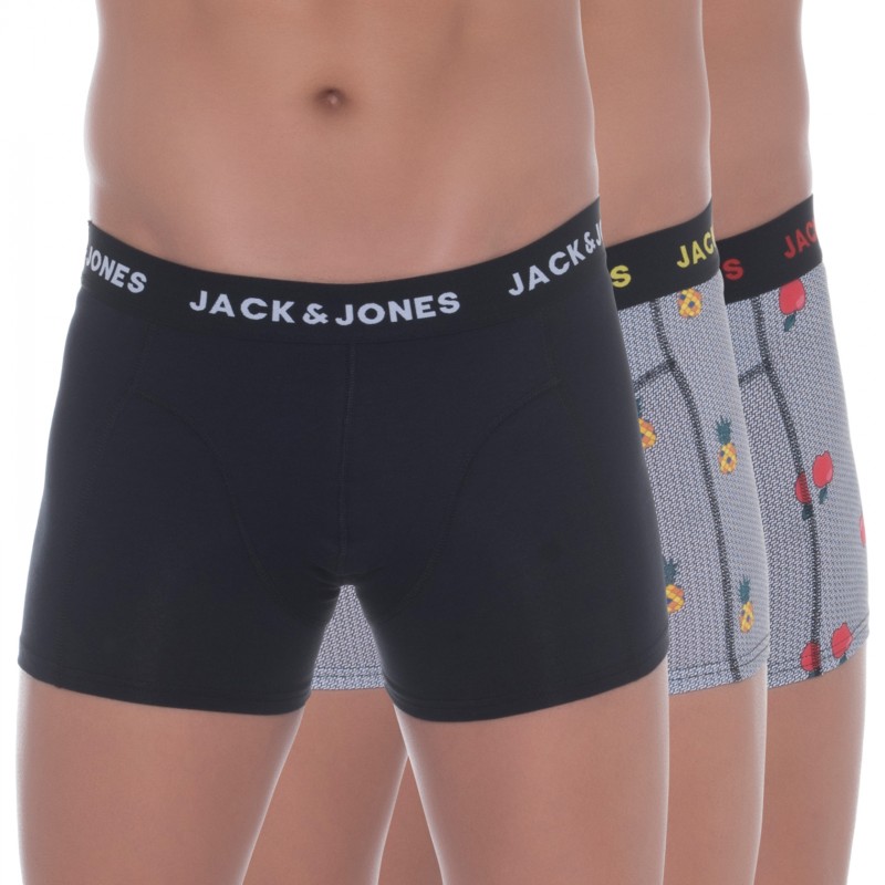Jack&Jones_3-erSet_Trunks_Schwarz&Weiß_mitfruchtigemPrint