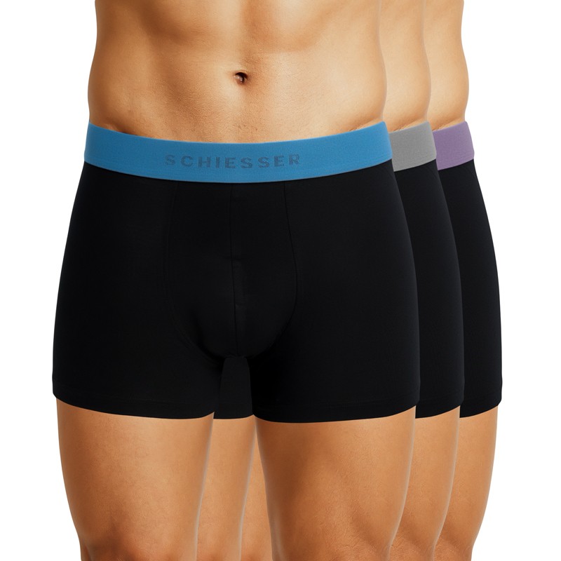Schiesser 3-er Set Trunks Schwarz mit verschiedenfarbigem Webbund günstig online kaufen