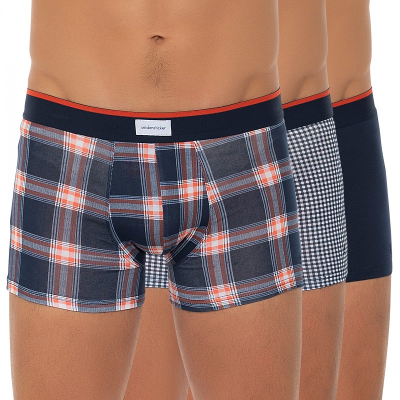 Boxerman_Herrenunterwäsche_Boxershorts_Seidensticker_3-er Set_Trunks_Blau & Kariert