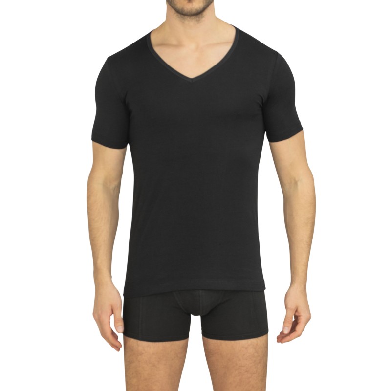 Schiesser_2-er_Set_T-Shirt_Schwarz_V_Neck