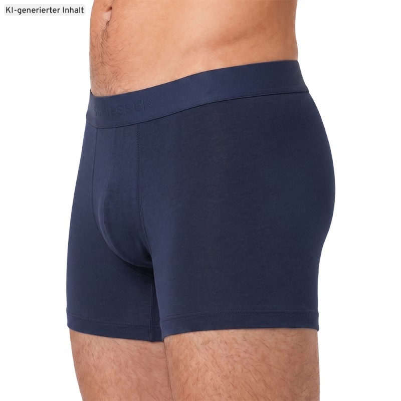 Schiesser_3-er Set_Shorts_Dunkelblau_mit_mehrfarbigen_Webbund
