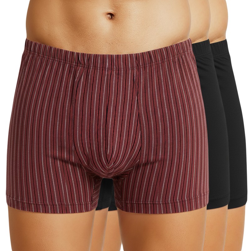Schiesser_3-erSet_Trunks_Schwarz_und_Schwarz_Weinrot_Gestreift