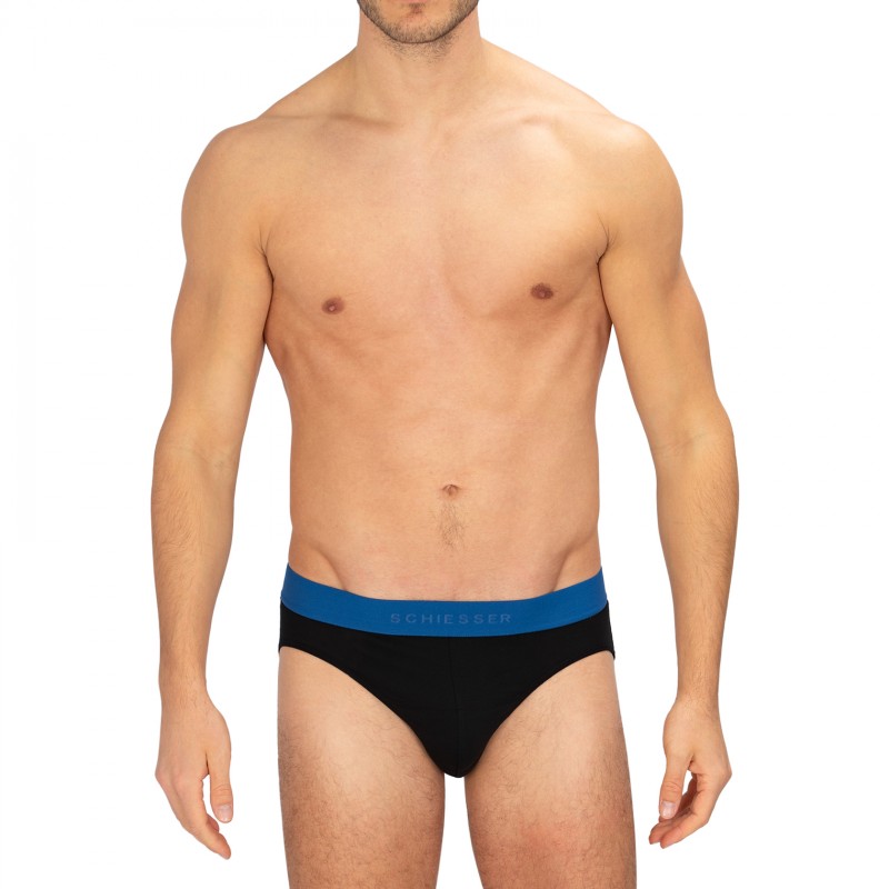 Schiesser_3-erSet_Slips_Schwarz_mitverschiedenfarbigemWebbund