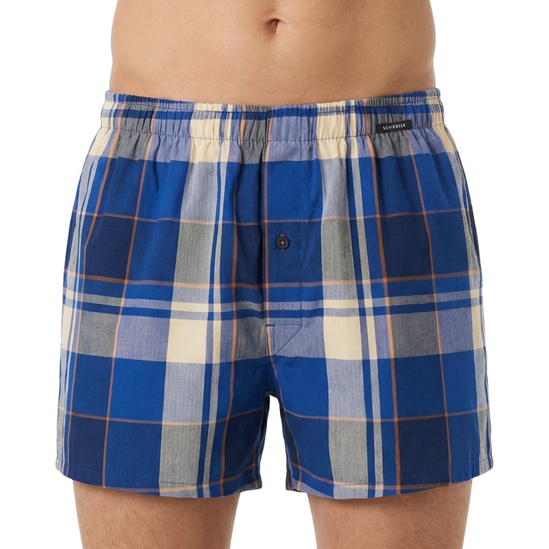 Schiesser_Boxershorts_Blau_kariert_Grau