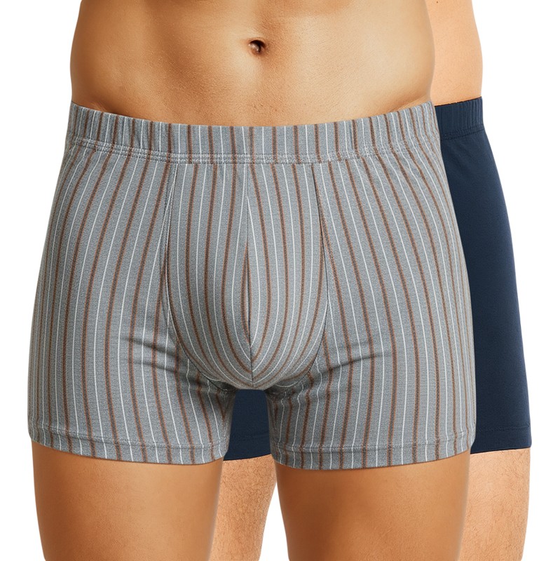 Schiesser 2-er Set Trunks Dunkelblau & Grau-Braun gestreift günstig online kaufen