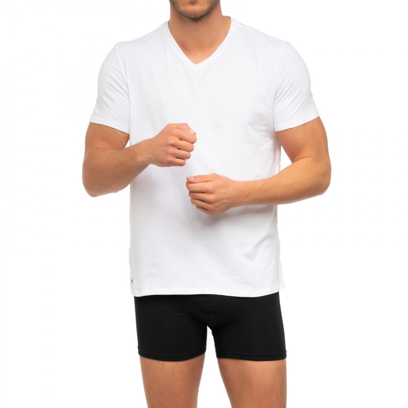 Boxerman_Herrenunterwäsche_Bodywear_Lacoste_2-er Set_TShirt_V-Ausschnitt_Weiß