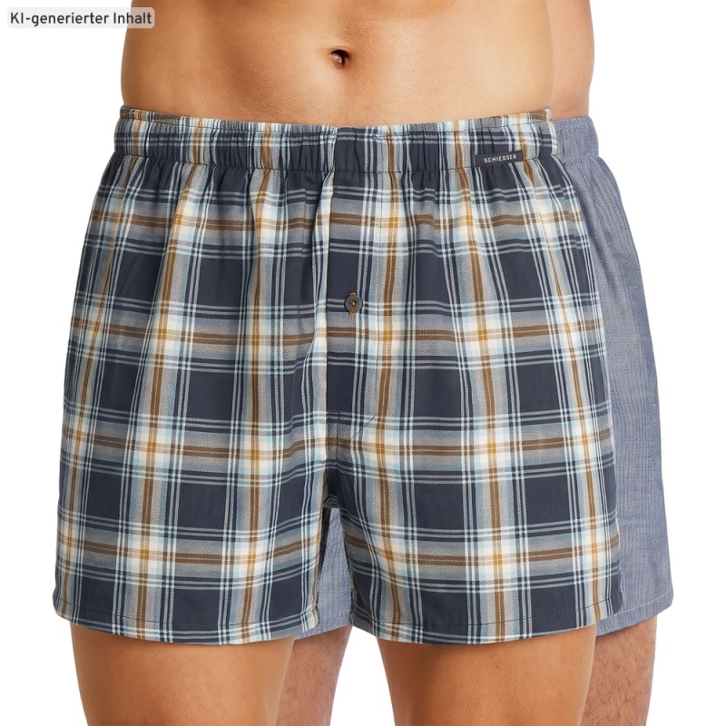 Schiesser_Boxershorts_Blau_kariert_Blaugrau