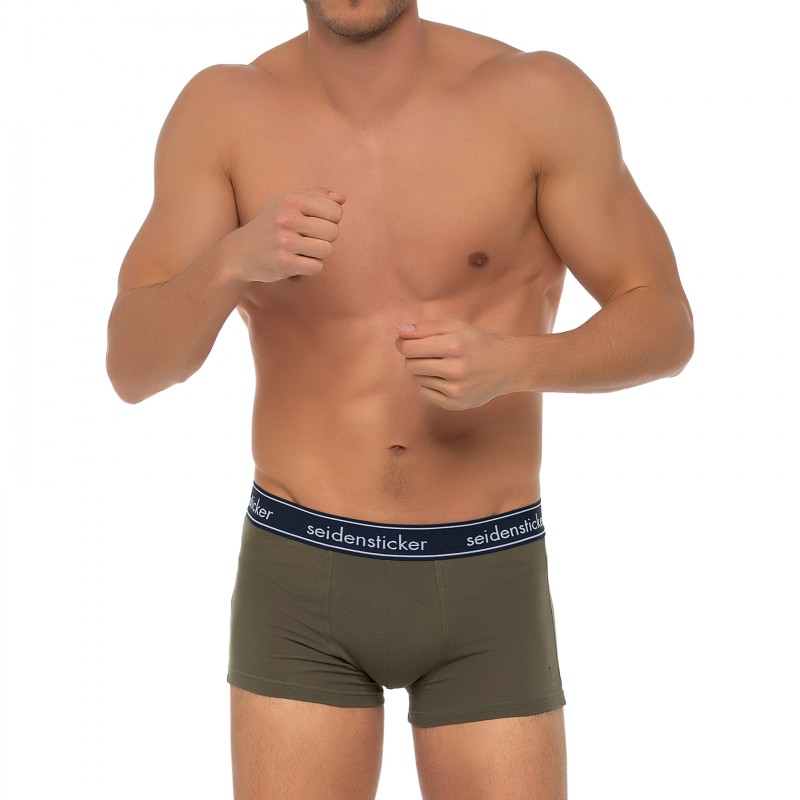 Boxerman_Herrenunterwäsche_Boxershorts_Seidensticker_3-er Set_Trunks_Gestreift Khaki & Gemustert