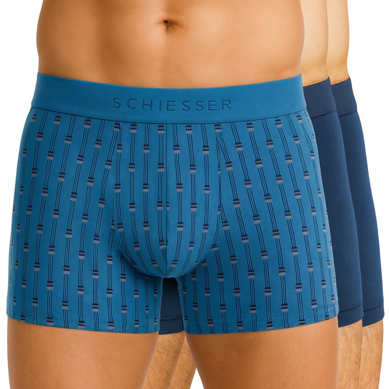 Schiesser 3-er Set Trunks Blau & Blau Gemustert günstig online kaufen