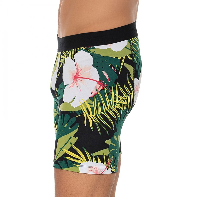 Boxerman_Herrenunterwäsche_Boxershorts_Stance_Boxer Briefs_Grün_mit Hawaiiblüten