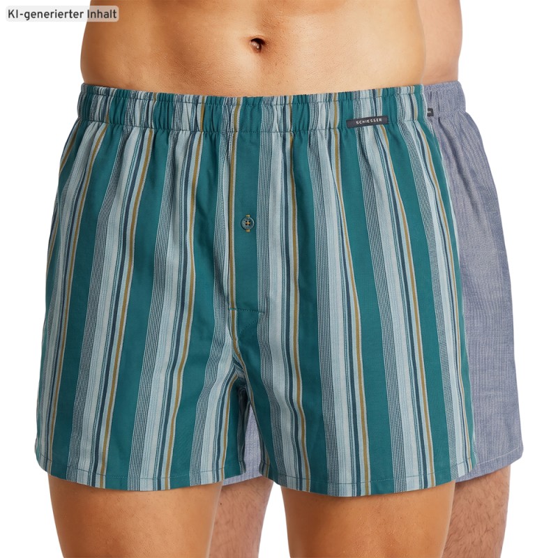Schiesser_Boxershorts_Grün_Blau_gestreift_Blaugrau
