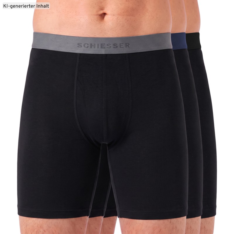 Schiesser_3-er Set_Trunks_Schwarz_mit_verschiedenfarbigem_Webbund