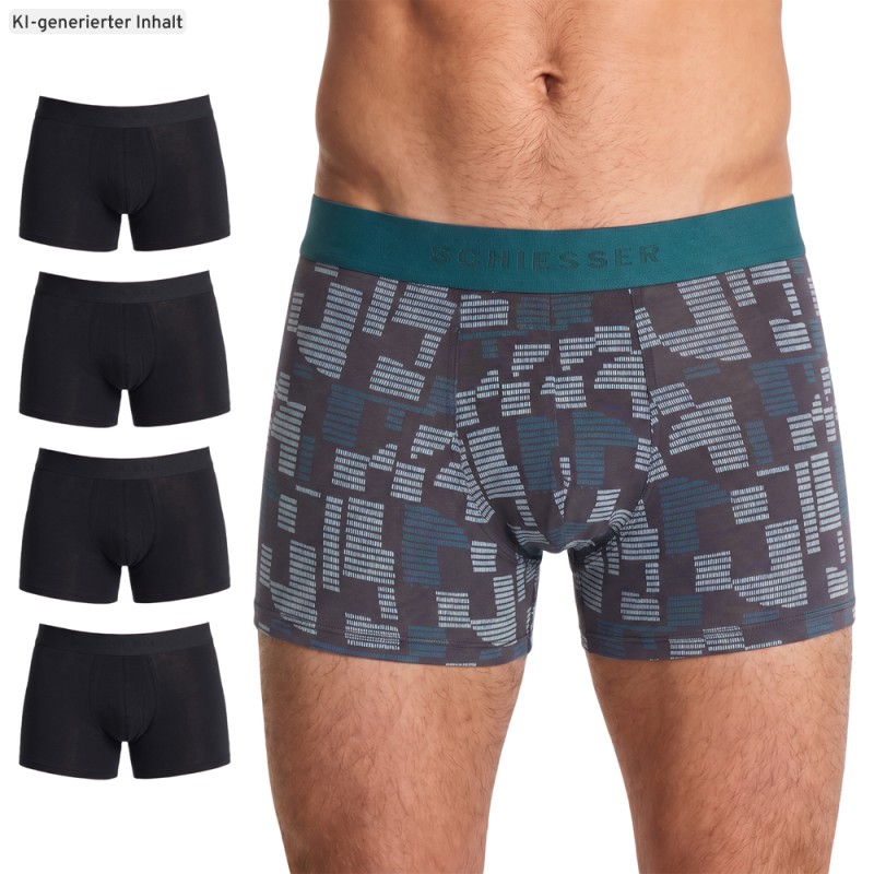 Schiesser_5-er Set_Shorts_Schwarz_mitMuster
