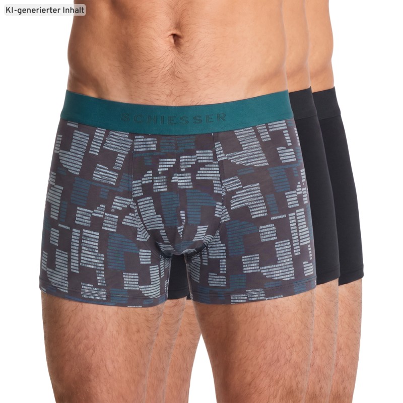 Schiesser_3-er Set_Shorts_Schwarz_mitMuster