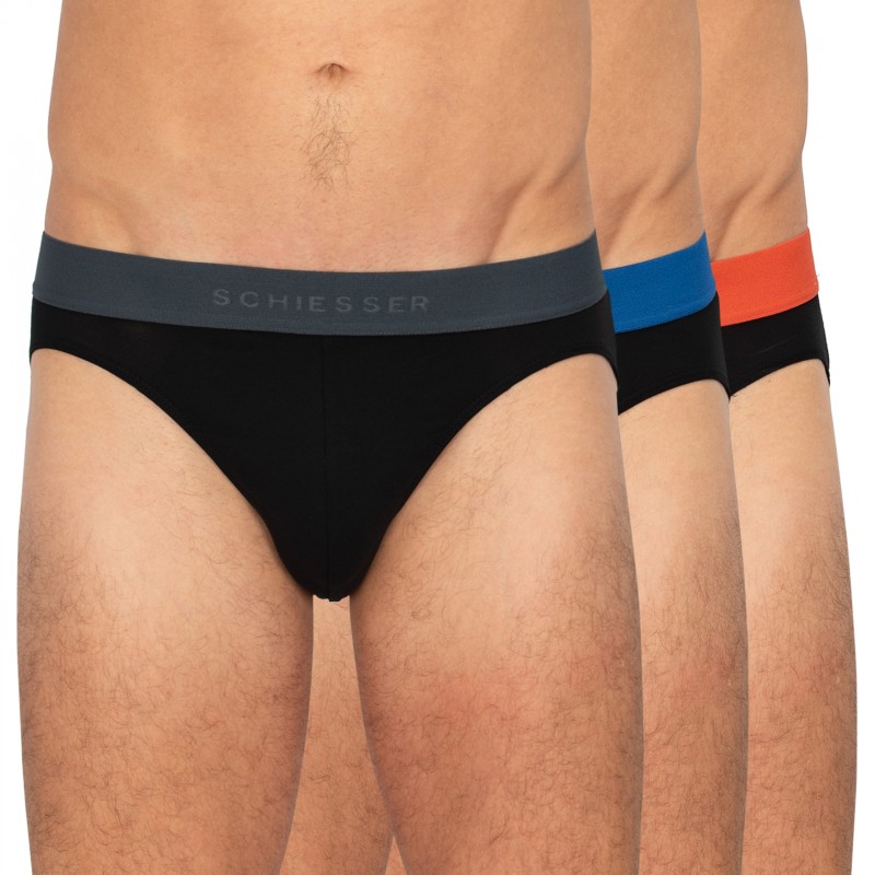 Schiesser_3-erSet_Slips_Schwarz_mitverschiedenfarbigemWebbund