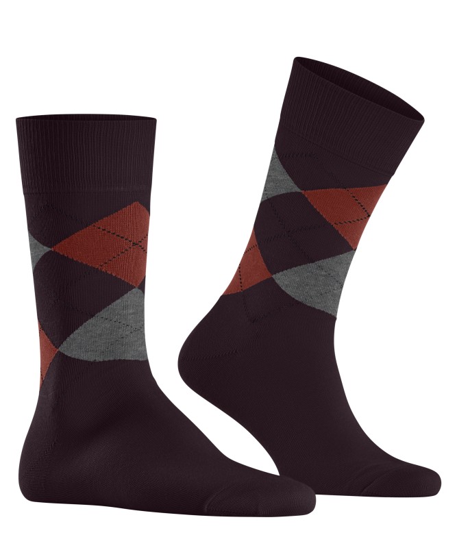 Burlington_Socken_Dunkelrot_mitArgyle-Muster