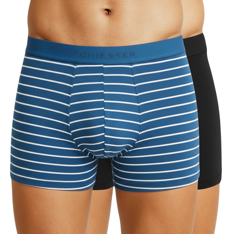 Schiesser 2-er Set Trunks Schwarz & Blau-Weiß gestreift günstig online kaufen