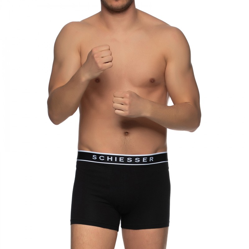 Boxerman_Herrenunterwäsche_Boxershorts_Schiesser_3-er Set_Trunks_Schwarz