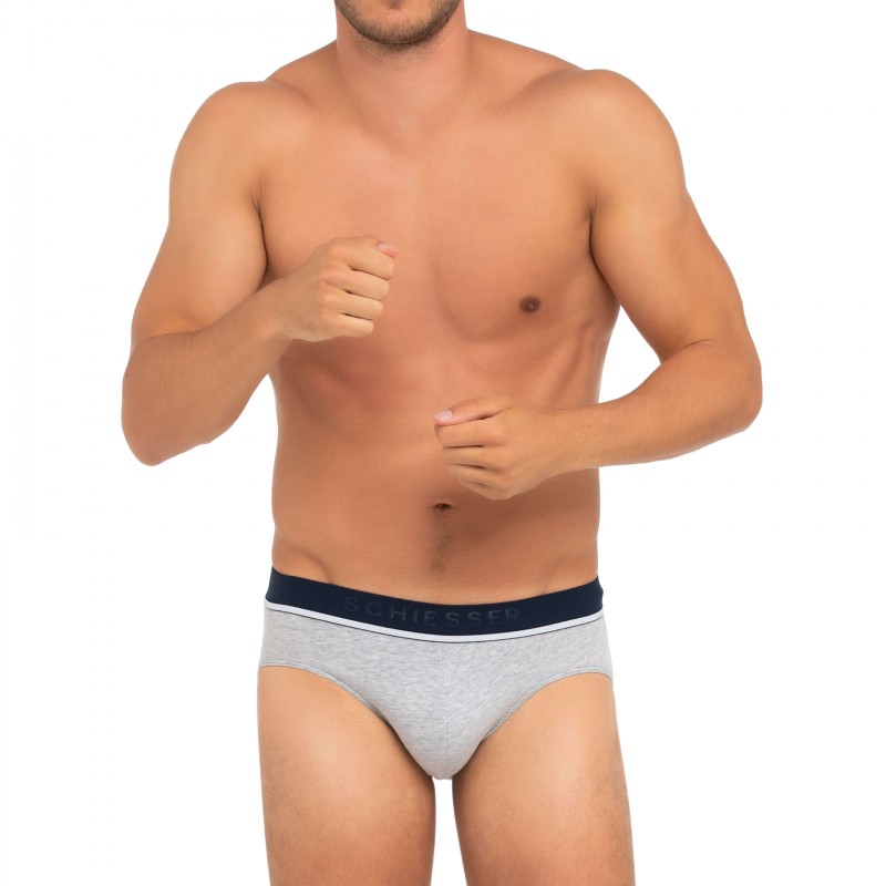 Schiesser_3-er Set_Slips_Grau Dunkelblau & Schwarz