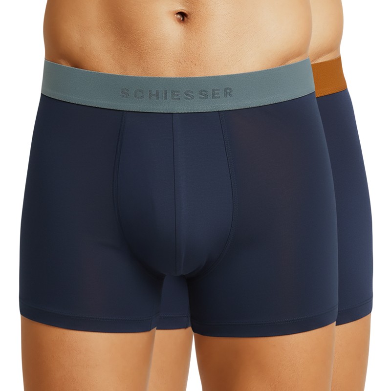 Schiesser_2-erSet_Trunks_Dunkelblau_mit_verschiedenfarbigem_Webbund