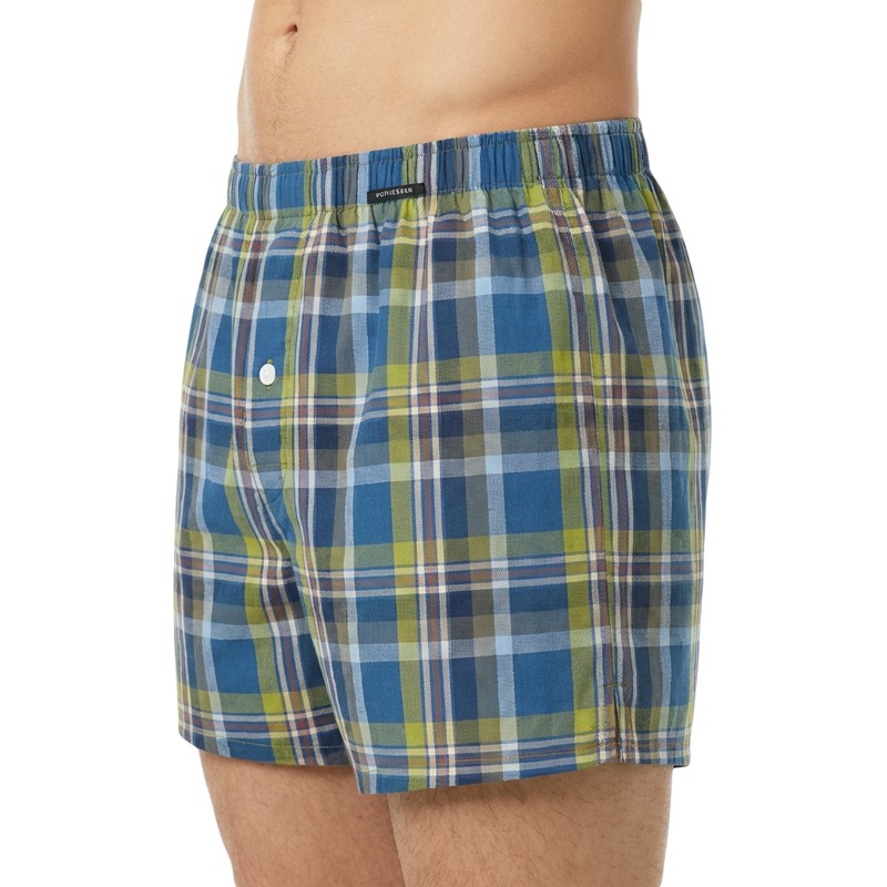 Schiesser_Boxershorts_Blau_kariert_Hellgrau
