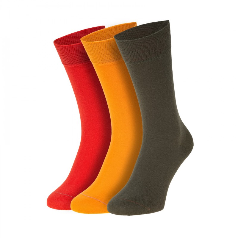 VonJungfeld_3-erSet_Socken_Rot,Orange&Khaki